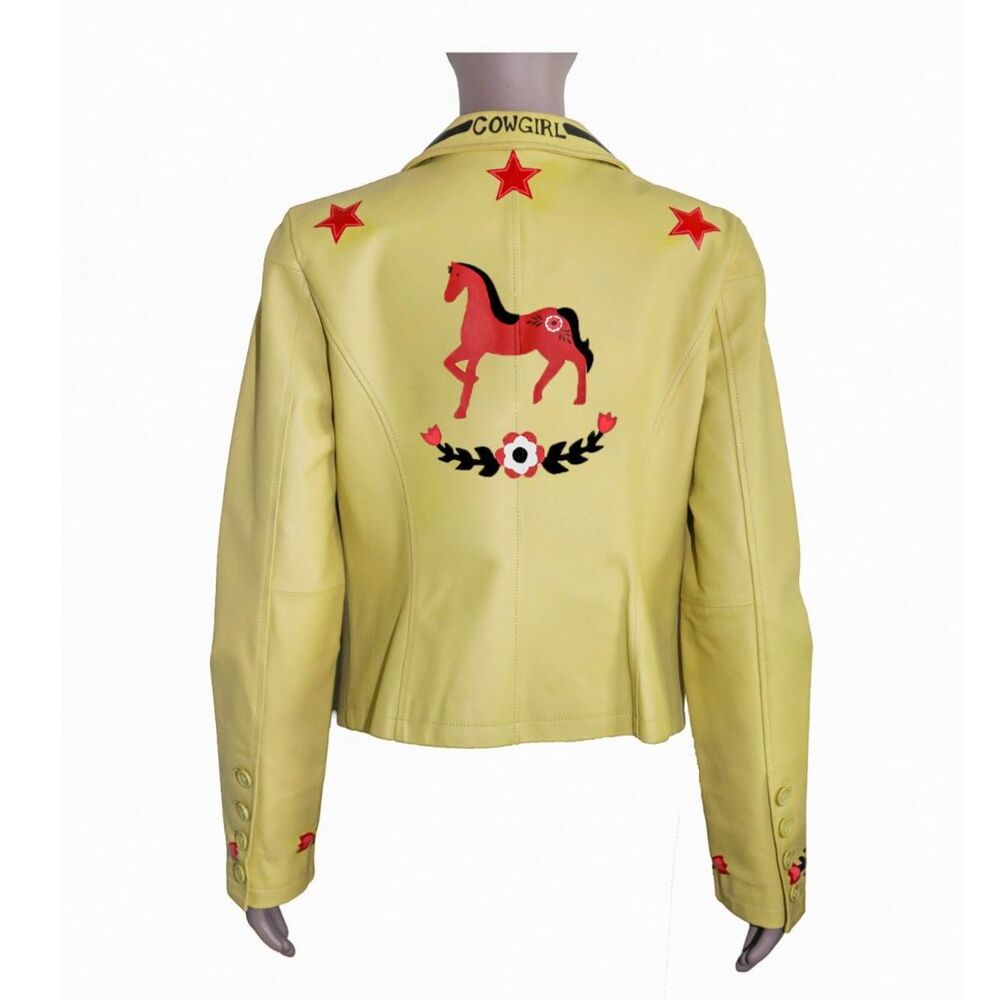 Vintage Western Leather Jacket Size Medium Hand Painted Jacket - Picture 8 of 8